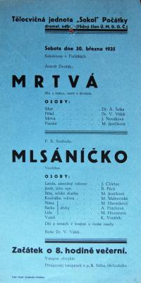 Počátky, Sokol, Mrtvá - Mlsáníčko - plakát, 1935