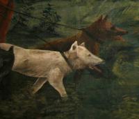 Chlum, opona Oldřich a Božena, detail psi,  po restaurování 2012