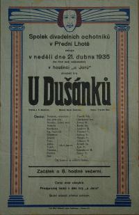 Přední Lhota, Spolek divadelních ochotníků, U Dušánků, plakát, 1935