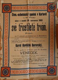 Karlov, Čtenářsko-ochotnický spolek, Karel Havlíček Borovský - plakát, 1902