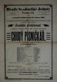 Praha-Holešovice, Divadlo Sv.-Josefské Jednoty, Chudý písničkář - plakát, 1906