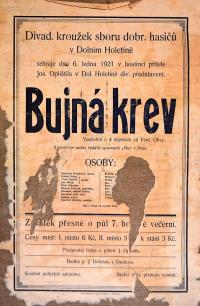 Holetín, Hasiči, sál hostince, Bujná krev - plakát, 1921