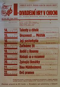 Choceň, Jirásek, III. divadelní hry - plakát, 1950