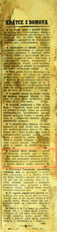 Klamoš, Vojan, XIII. měsíc divadel - novinový článek, 1957
