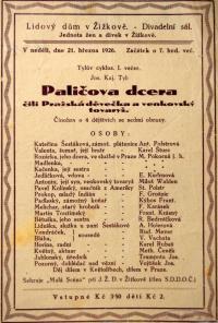 Praha-Žižkov, Jednota žen a dívek, Paličova dcera - plakát, 1926