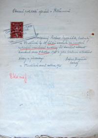 Vintířov, žádost hostinského Kropáčka o policejní hodinu, 1935