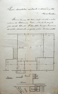 Horní Cerekev, nákres divadelní místnosti domu č.p. 166, 1900