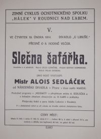 Roudnice nad Labem, Hálek, Slečna šafářka -  plakát, 1914