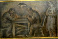 Železný Brod, opona, 2.část pásu V. Rabase - doma za stolem