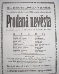 Jehnědí, Sokol, otevření sokolovny 1921, ND, Prodaná nevěsta - plakát