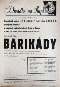 Praha-Smíchov, Třebízský, Barikády  - plakát, v Divadle Na Slupi, 1949