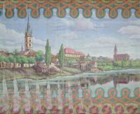 Čáslav, Dusíkovo divadlo, panoráma města, Antonín Růžička, 1924, muzeum Čáslav