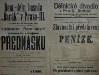 Praha-Malá Strana, Řemeslnicko dělnická beseda Barák, Peníze - plakát, 1903