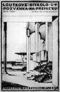 Umělecká výchova, LD: Pozvánka arch. Bohouše Buděšínského na premiéru Fortuniova píseň (Offenbach), 1930.