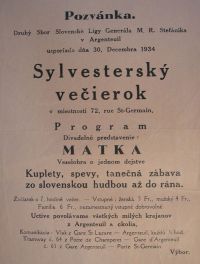 Francie, Augenteuil, Slovenská liga, Silvesterský večierok,1934