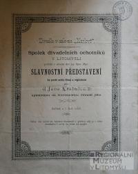 Litomyšl, JDO, Slavnostní představení - Václav Hrobčický z Hrobčic - plakát, 1911