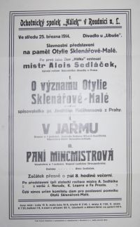 Roudnice nad Labem, Hálek, Paní mincmistrová, V jařmu - plakát, 1914