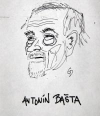 Bašta Antonín, karikatura, aut. GD, in XX. NP vesnických a zemědělských divadelních souborů, 1989