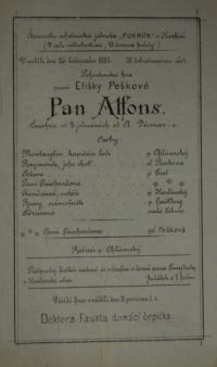 Praha-Karlín, ČOB Pokrok, Pan Alfons - plakát, 1882