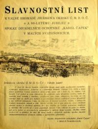 Malé Svatoňovice, Jiráskův okrsek ÚMDOČ, Slavnostní list, 1932, s. 1