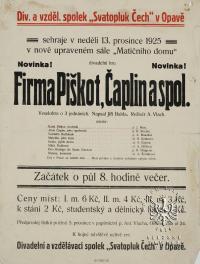 Opava, Čech, Firma Piškot, Čaplin a spol - plakát, 1925