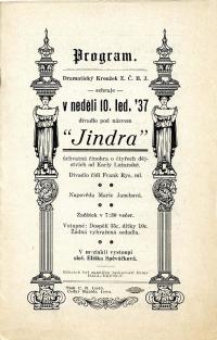Cedar Rapids, Dramatický kroužek Z.Č.B.J., Jindra - program, 1937