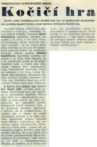 Nymburk, KP SDH 1979, novin. články - Představení nymburského Hálku Kočičí hra