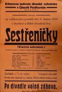Podhorní Újezd, Erbenova jednota, Sestřeničky - plakát, 1928