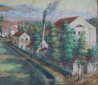 Česká Skalice,  opona, detail továrna