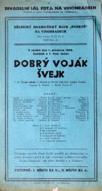 Praha-Vinohrady, Dělnický dramatický klub Rozkoš, Dobrý voják Švejk - plakát, 1929